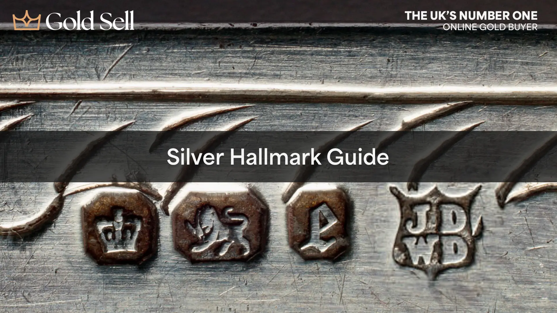 Close-up of British hallmarks on a silver item used in a silver hallmarks guide to help identify silver hallmarks.