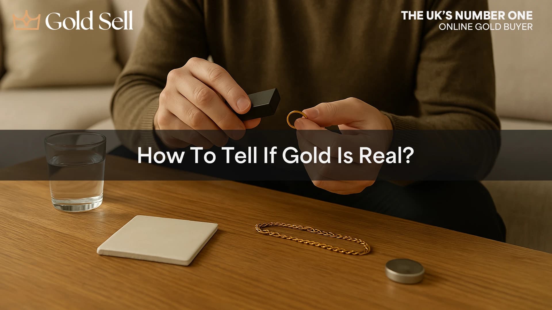 Person testing gold ring at home using magnet and tools, illustrating how to tell if gold is real with simple methods.