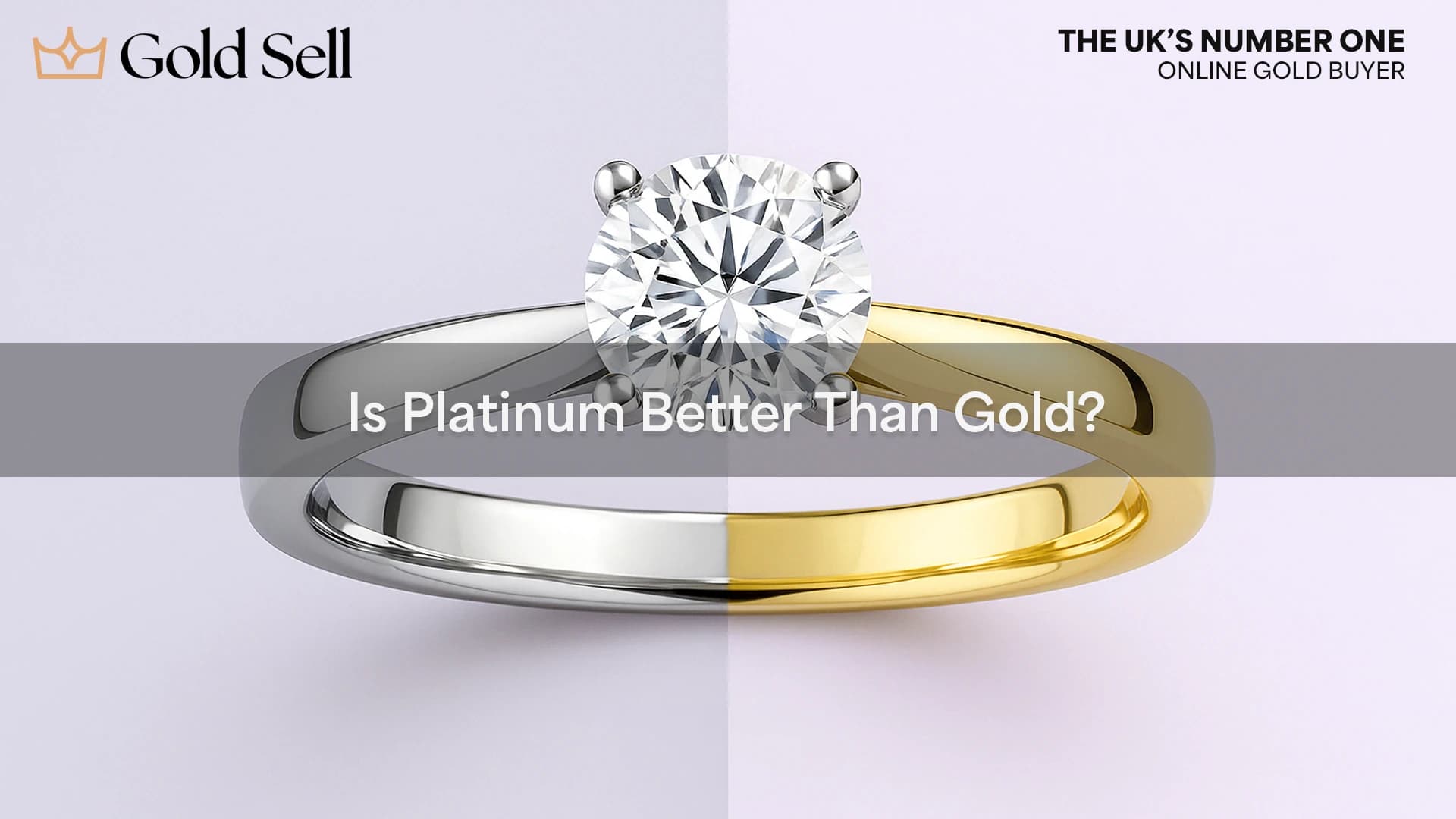 Side-by-side comparison of a platinum and yellow gold engagement ring with a diamond, illustrating the question: is platinum better than gold?