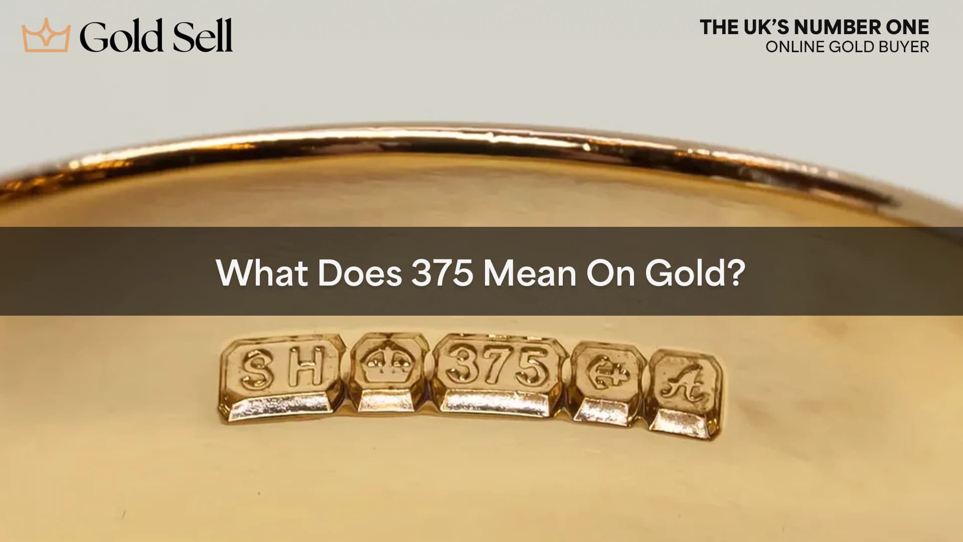 Close-up of a gold ring showing a 375 hallmark, illustrating what does 375 mean on gold.