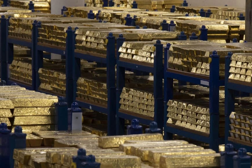 Stacks of gold bars in the Bank of England’s vault.