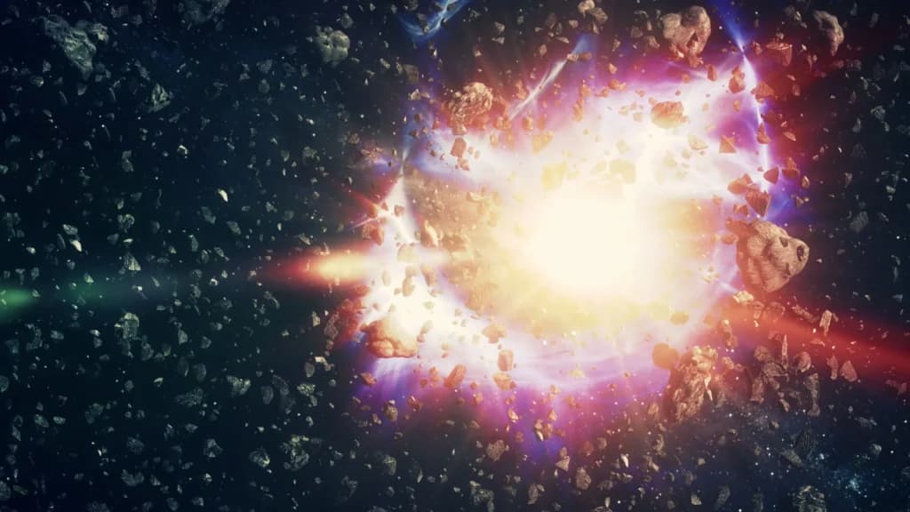 Artist’s conception of two neutron stars merging in space, an event that creates heavy elements like gold.