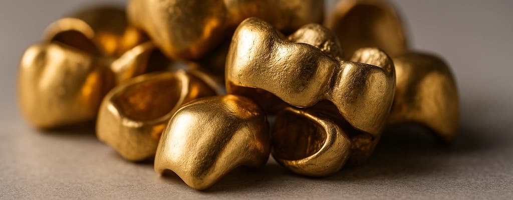 Close-up of gold teeth and crowns used to sell dental gold for best price