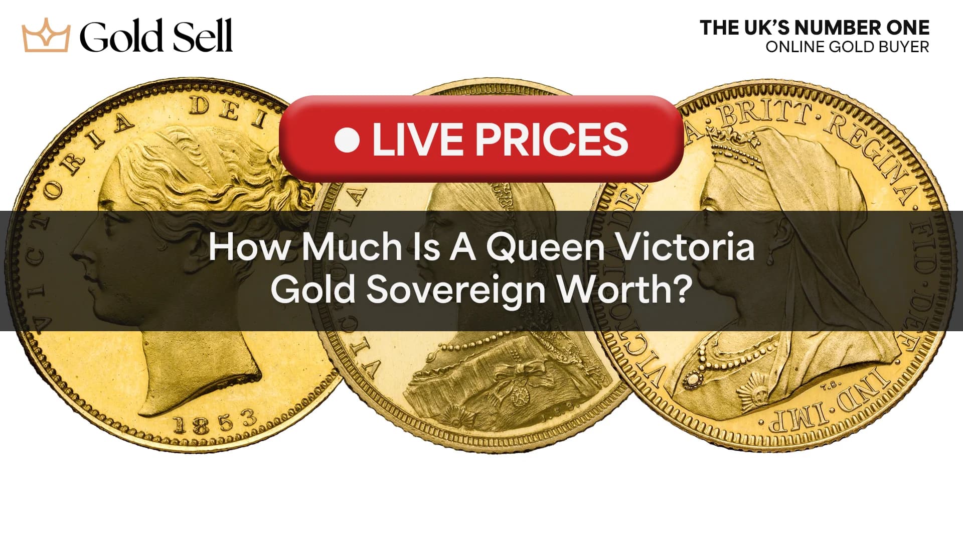 Featured image showing three Queen Victoria gold Sovereign coin types—Young Head, Jubilee Head, and Old Head—with “Live Prices” and the blog title overlayed.