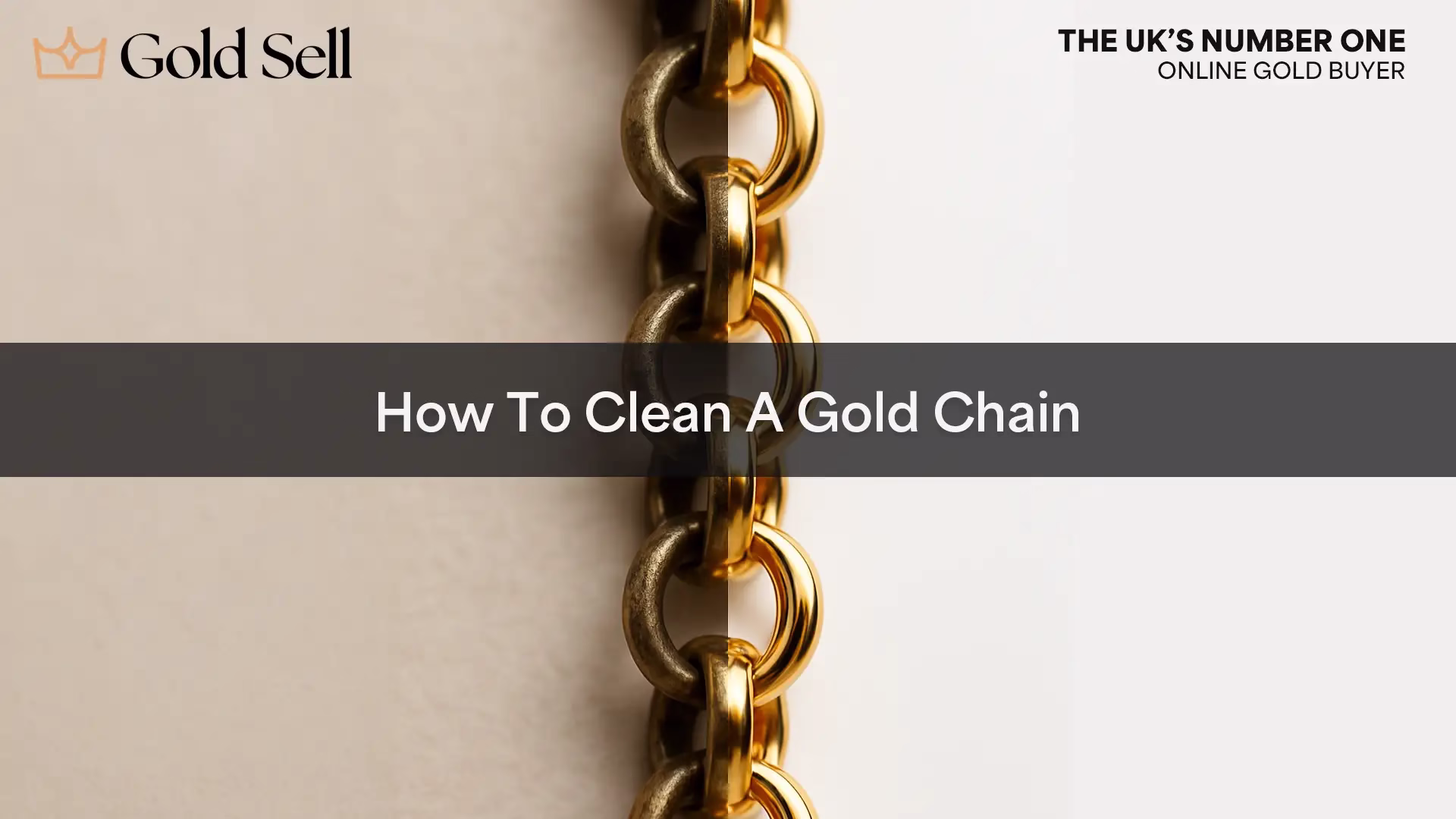 Tarnish on gold chain shown in a before-and-after comparison to illustrate how to clean a gold chain at home.