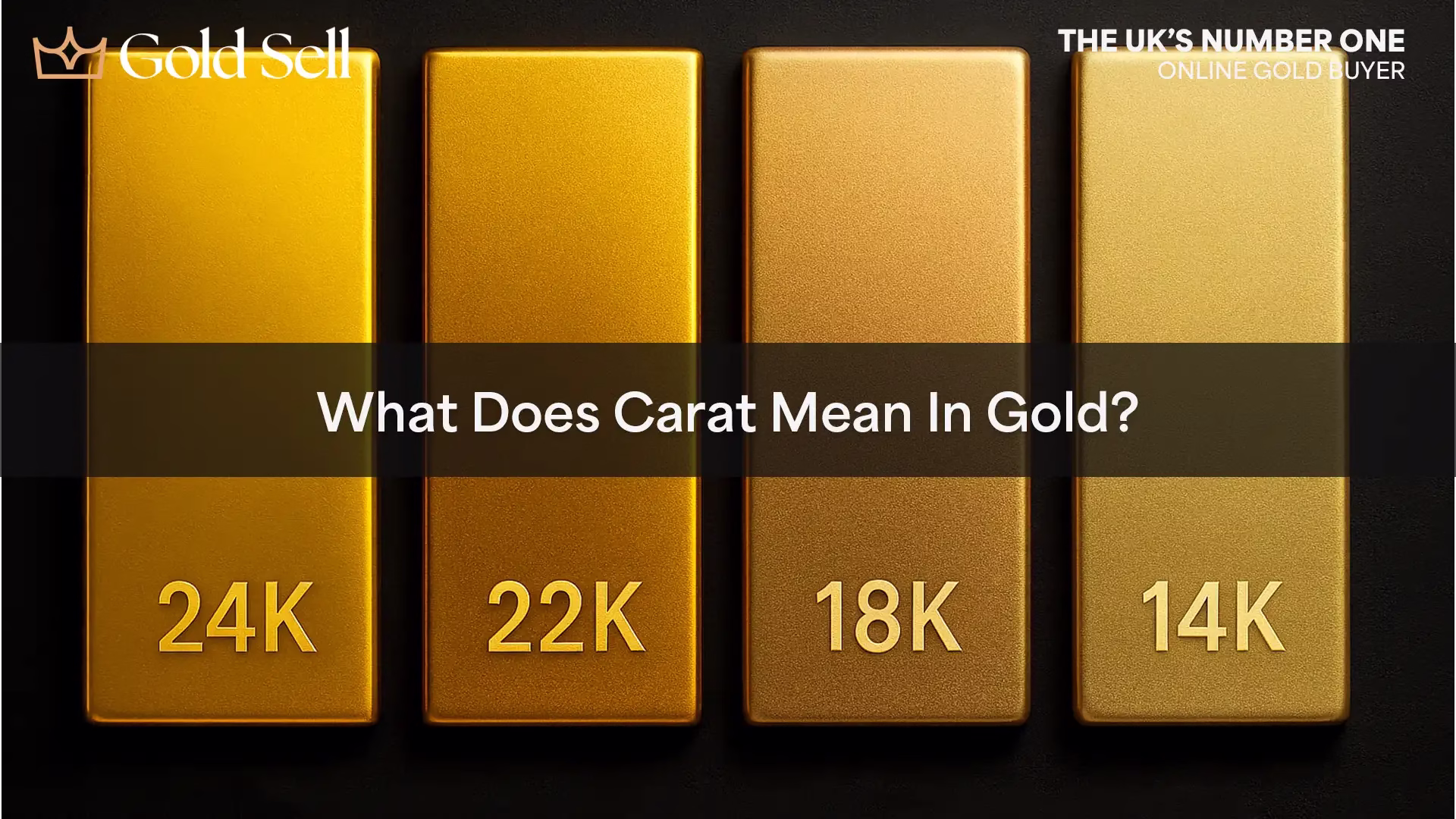 Gold purity bars labelled 24K, 22K, 18K and 14K, visually comparing gold carats to explain what does carat mean in gold.