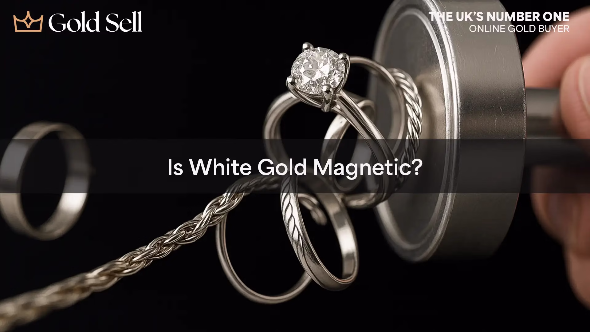Is white gold magnetic? White gold rings and chain attracted to a jeweller’s magnet during a gold authenticity test.