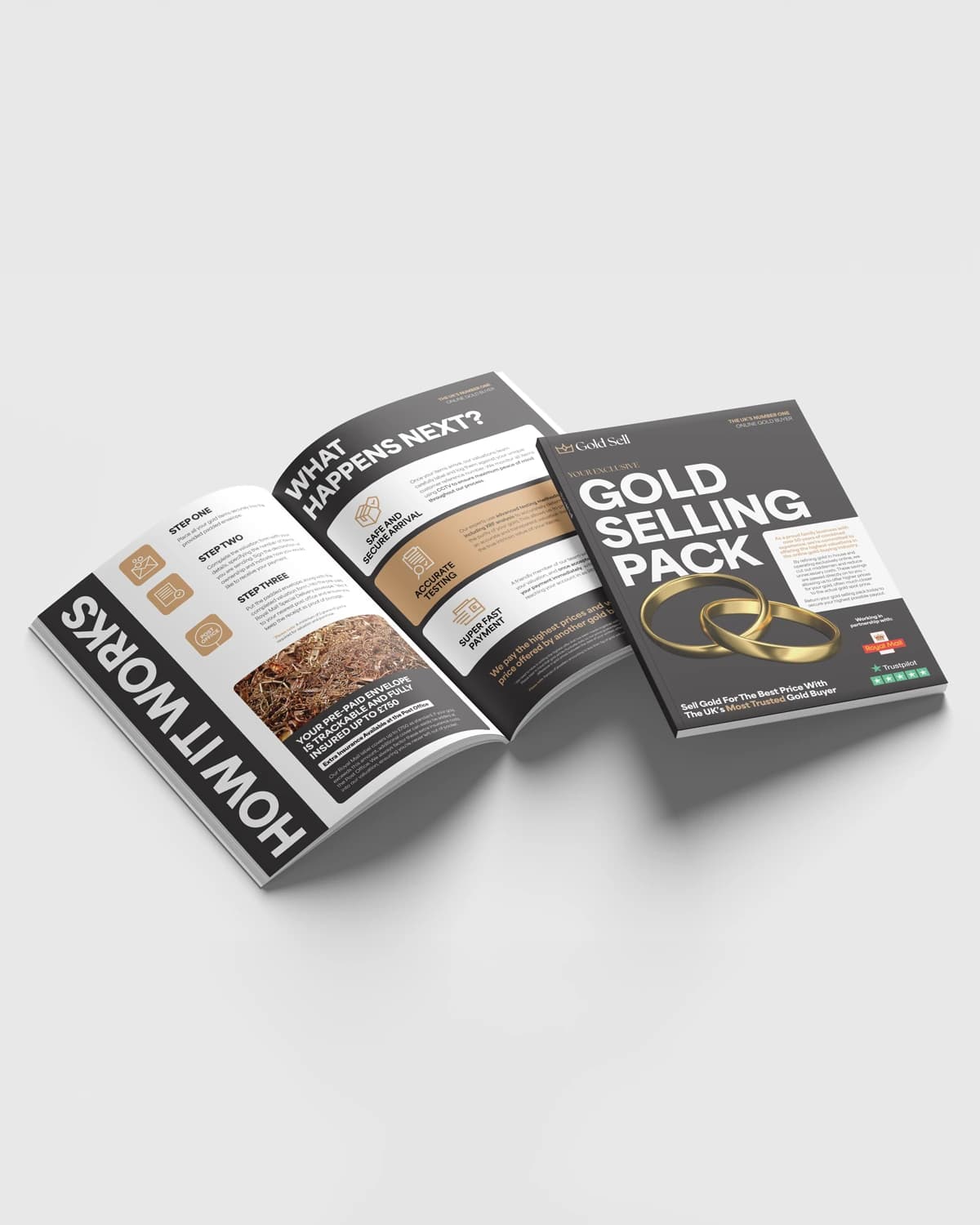 GoldSell free gold selling pack booklet open on the how it works pages